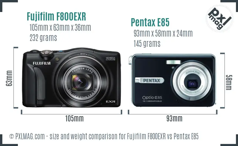 Fujifilm F800EXR vs Pentax E85 size comparison