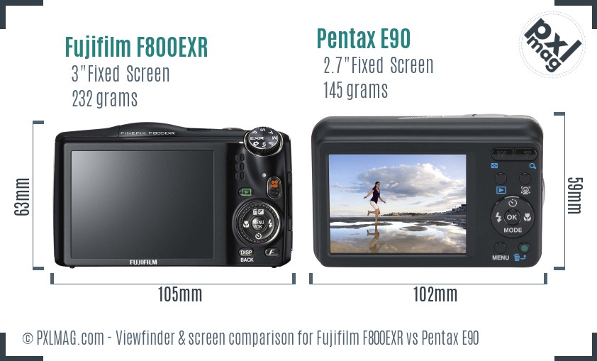 Fujifilm F800EXR vs Pentax E90 Screen and Viewfinder comparison