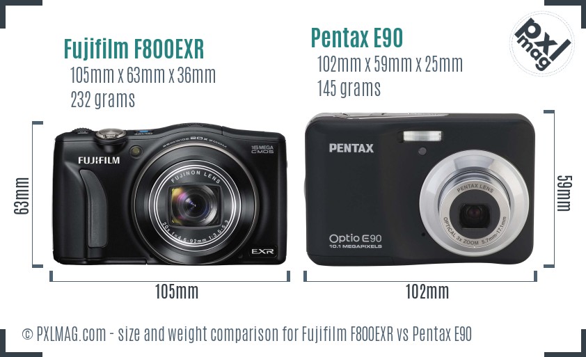 Fujifilm F800EXR vs Pentax E90 size comparison Fujifilm F800EXR vs Pentax E90 size comparison