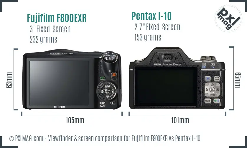 Fujifilm F800EXR vs Pentax I-10 Screen and Viewfinder comparison