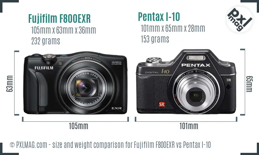 Fujifilm F800EXR vs Pentax I-10 size comparison