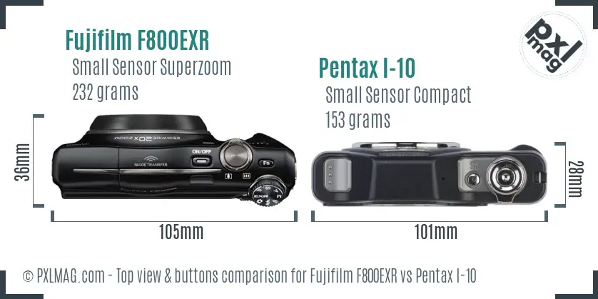 Fujifilm F800EXR vs Pentax I-10 top view buttons comparison