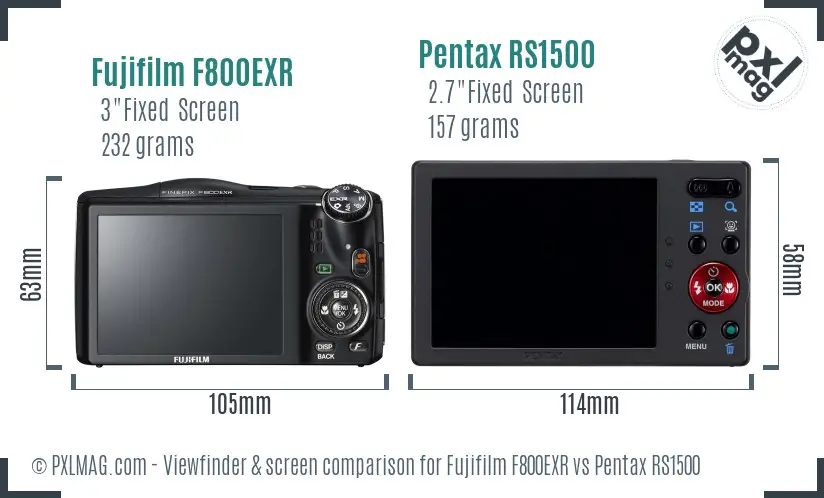 Fujifilm F800EXR vs Pentax RS1500 Screen and Viewfinder comparison