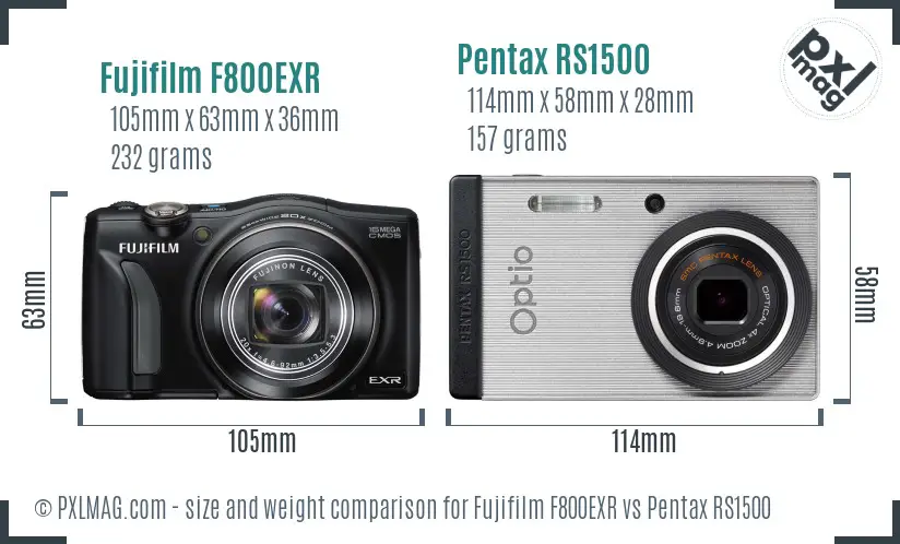 Fujifilm F800EXR vs Pentax RS1500 size comparison