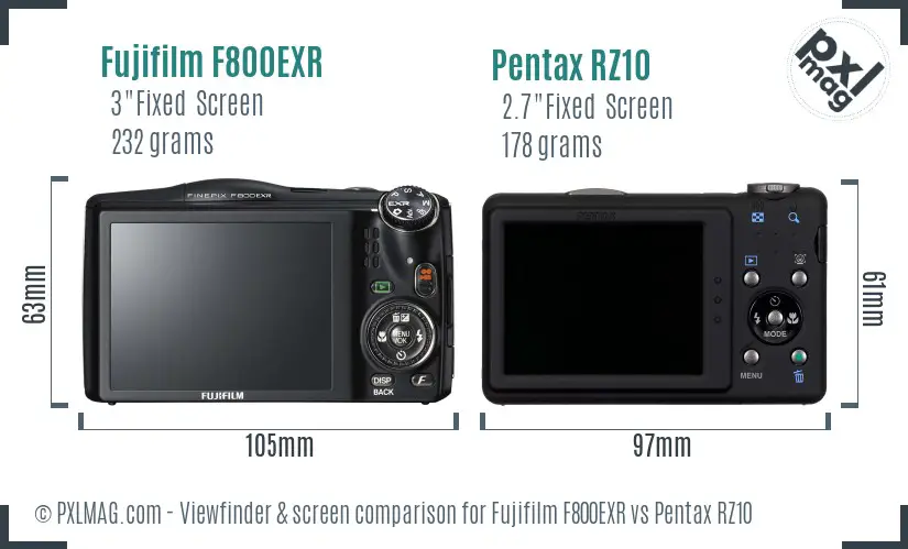 Fujifilm F800EXR vs Pentax RZ10 Screen and Viewfinder comparison