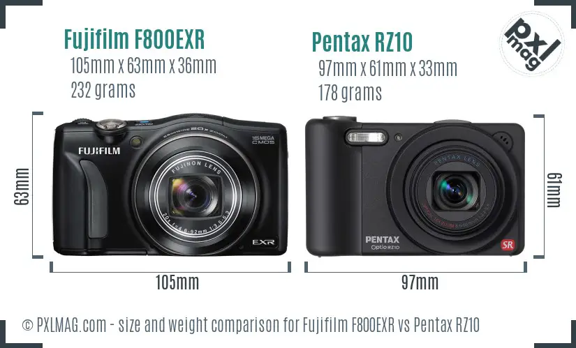 Fujifilm F800EXR vs Pentax RZ10 size comparison