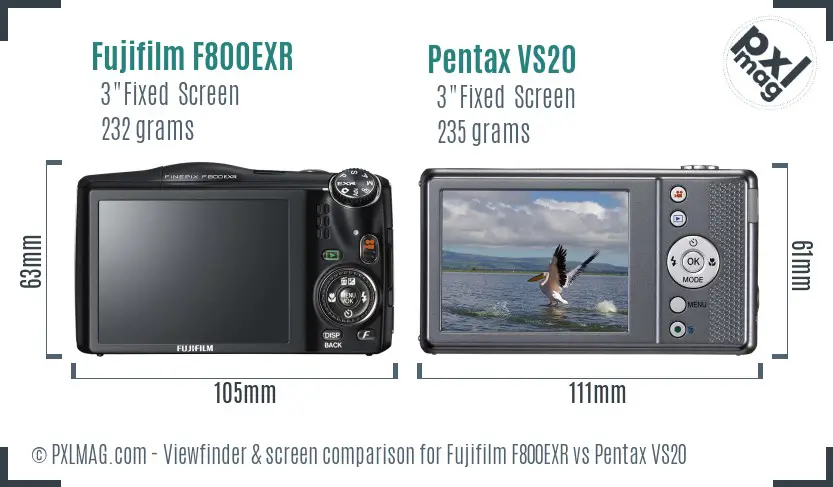 Fujifilm F800EXR vs Pentax VS20 Screen and Viewfinder comparison
