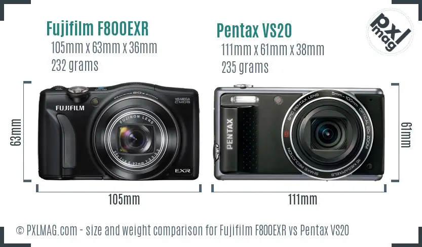 Fujifilm F800EXR vs Pentax VS20 size comparison