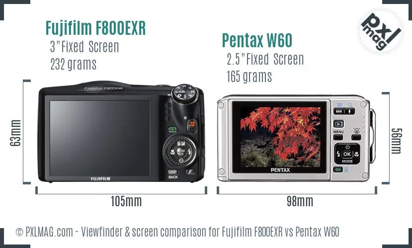 Fujifilm F800EXR vs Pentax W60 Screen and Viewfinder comparison