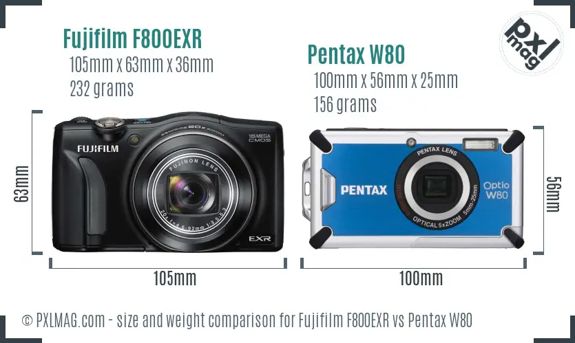 Fujifilm F800EXR vs Pentax W80 size comparison