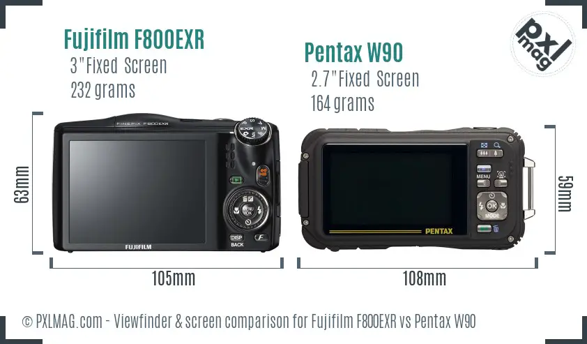 Fujifilm F800EXR vs Pentax W90 Screen and Viewfinder comparison