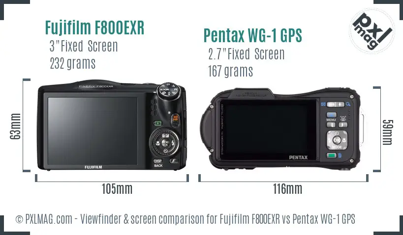 Fujifilm F800EXR vs Pentax WG-1 GPS Screen and Viewfinder comparison