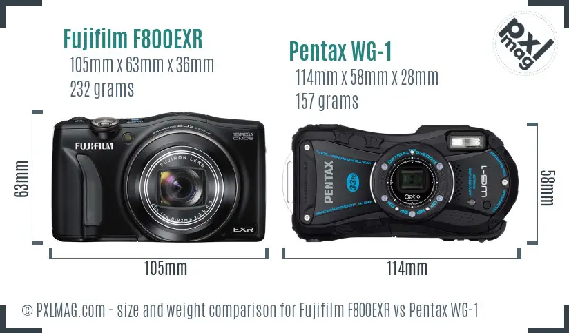 Fujifilm F800EXR vs Pentax WG-1 size comparison