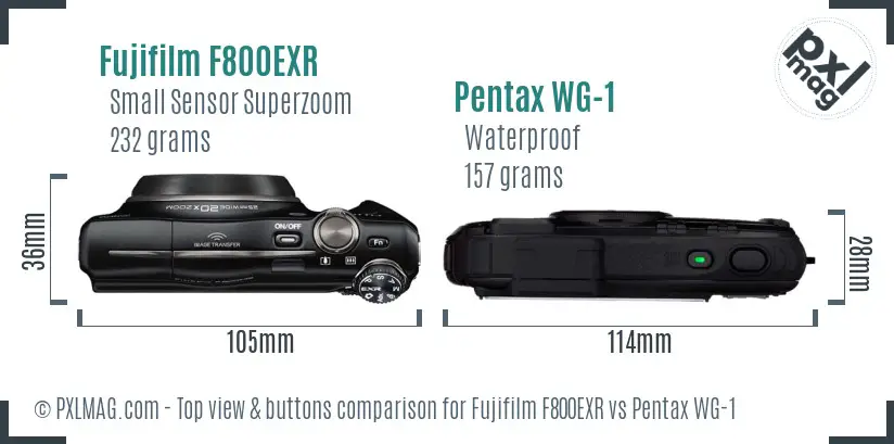 Fujifilm F800EXR vs Pentax WG-1 top view buttons comparison