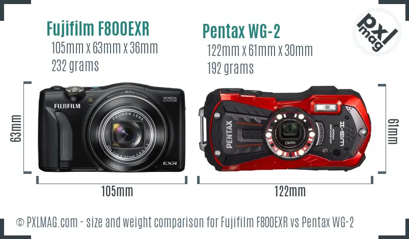 Fujifilm F800EXR vs Pentax WG-2 size comparison