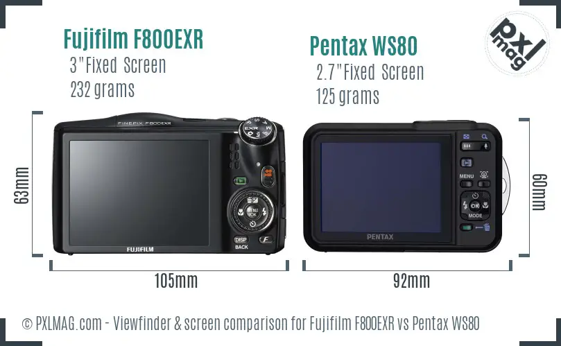 Fujifilm F800EXR vs Pentax WS80 Screen and Viewfinder comparison