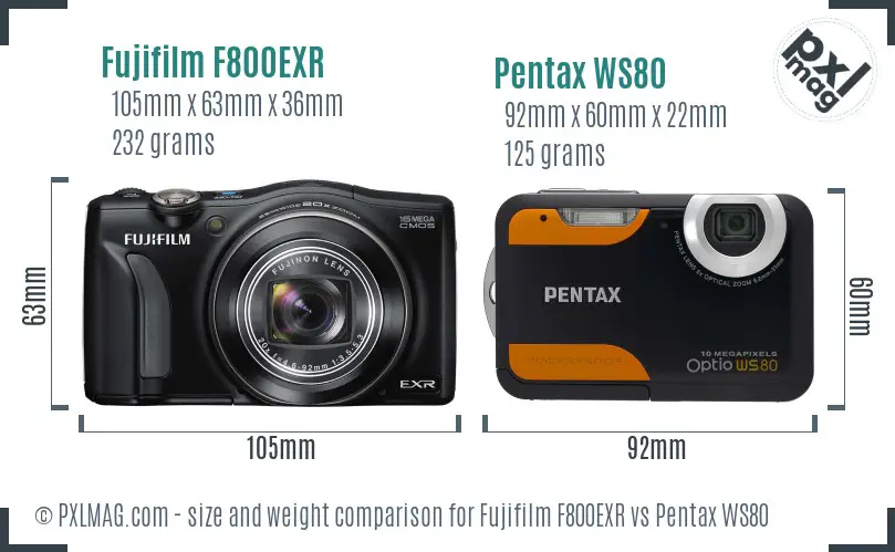 Fujifilm F800EXR vs Pentax WS80 size comparison