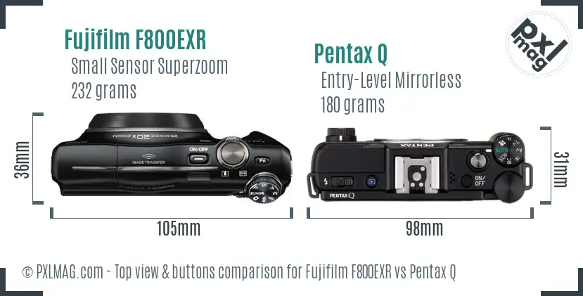 Fujifilm F800EXR vs Pentax Q top view buttons comparison