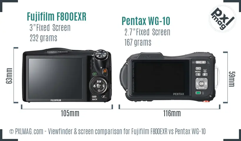 Fujifilm F800EXR vs Pentax WG-10 Screen and Viewfinder comparison