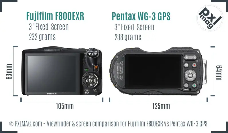 Fujifilm F800EXR vs Pentax WG-3 GPS Screen and Viewfinder comparison