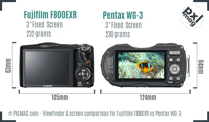 Fujifilm F800EXR vs Pentax WG-3 Screen and Viewfinder comparison