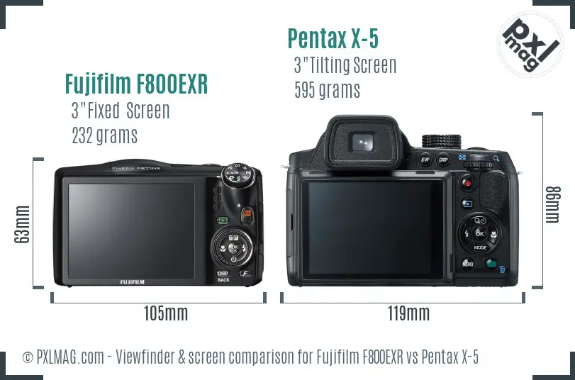 Fujifilm F800EXR vs Pentax X-5 Screen and Viewfinder comparison