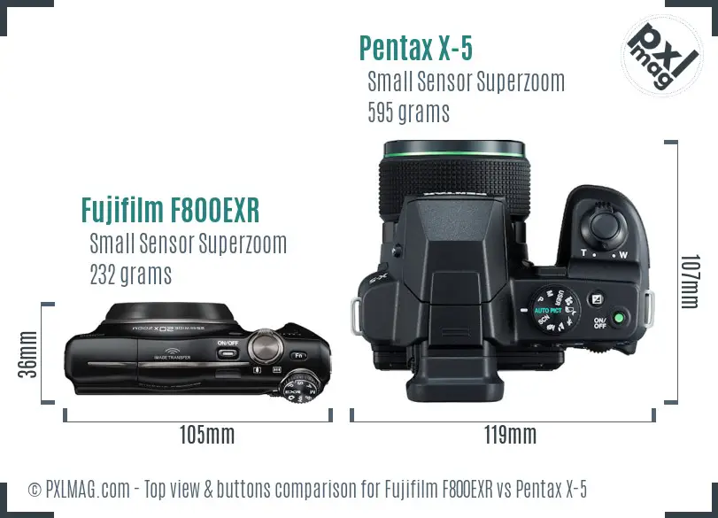 Fujifilm F800EXR vs Pentax X-5 top view buttons comparison