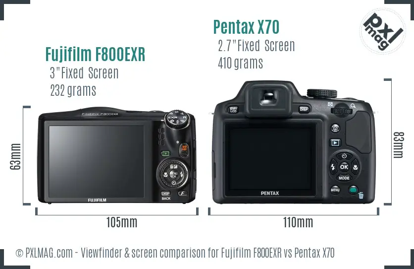 Fujifilm F800EXR vs Pentax X70 Screen and Viewfinder comparison