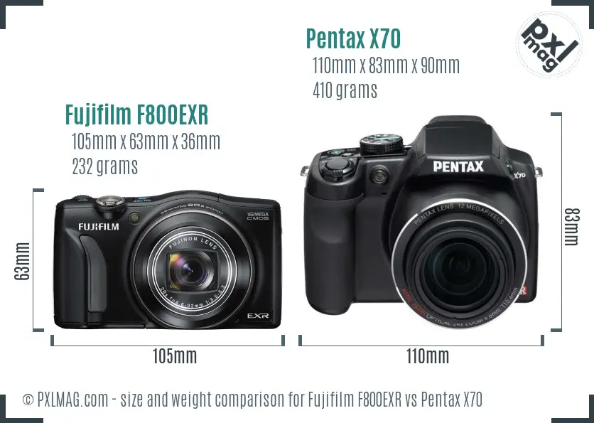 Fujifilm F800EXR vs Pentax X70 size comparison
