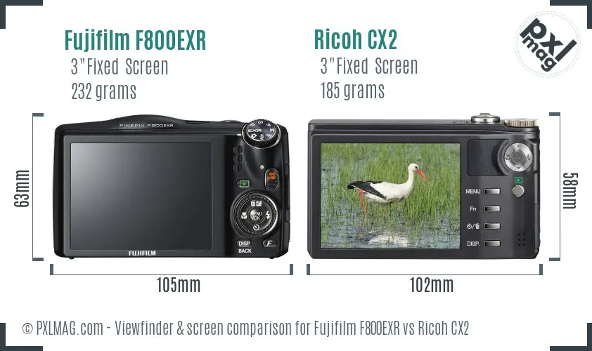 Fujifilm F800EXR vs Ricoh CX2 Screen and Viewfinder comparison