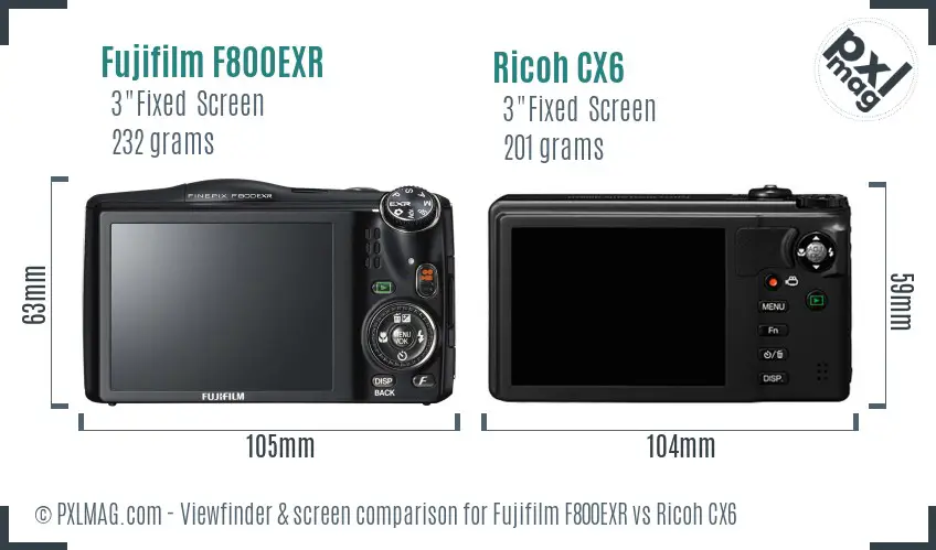 Fujifilm F800EXR vs Ricoh CX6 Screen and Viewfinder comparison