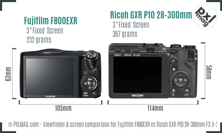 Fujifilm F800EXR vs Ricoh GXR P10 28-300mm F3.5-5.6 VC Screen and Viewfinder comparison