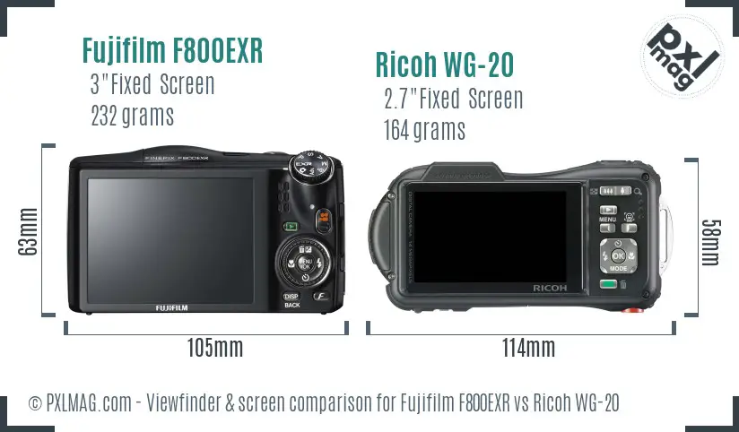 Fujifilm F800EXR vs Ricoh WG-20 Screen and Viewfinder comparison