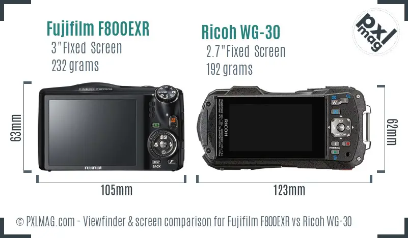 Fujifilm F800EXR vs Ricoh WG-30 Screen and Viewfinder comparison