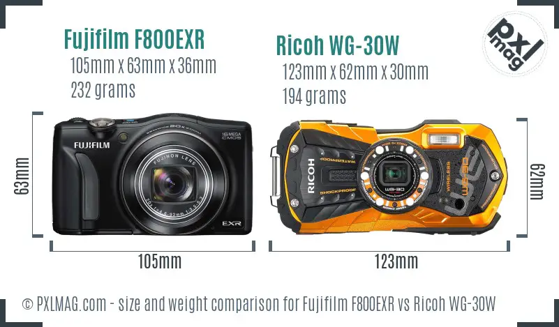 Fujifilm F800EXR vs Ricoh WG-30W size comparison Fujifilm F800EXR vs Ricoh WG-30W size comparison