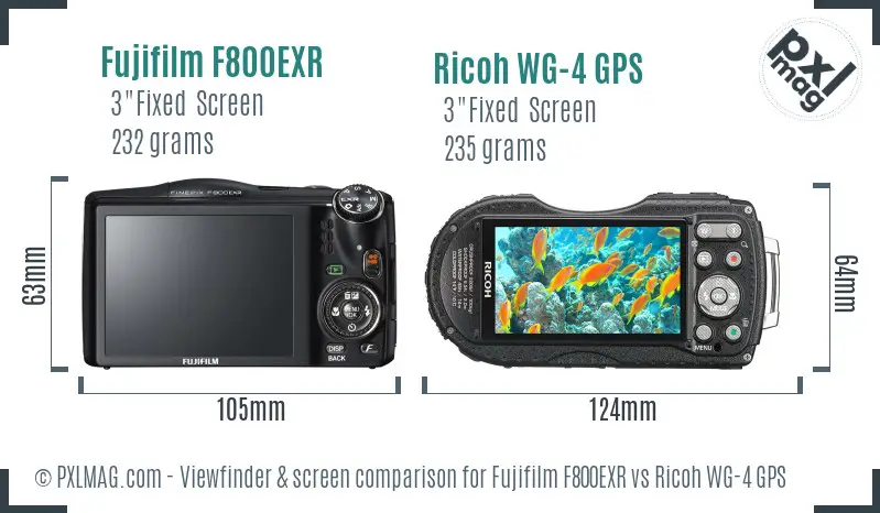 Fujifilm F800EXR vs Ricoh WG-4 GPS Screen and Viewfinder comparison
