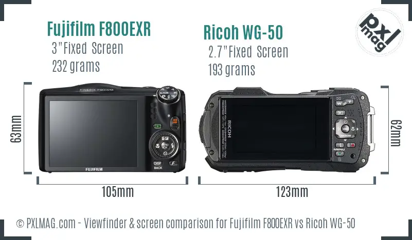 Fujifilm F800EXR vs Ricoh WG-50 Screen and Viewfinder comparison
