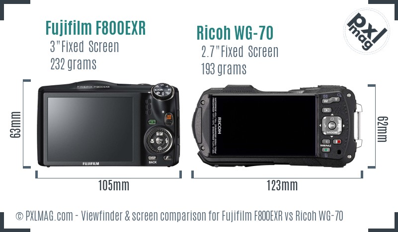 Fujifilm F800EXR vs Ricoh WG-70 Screen and Viewfinder comparison