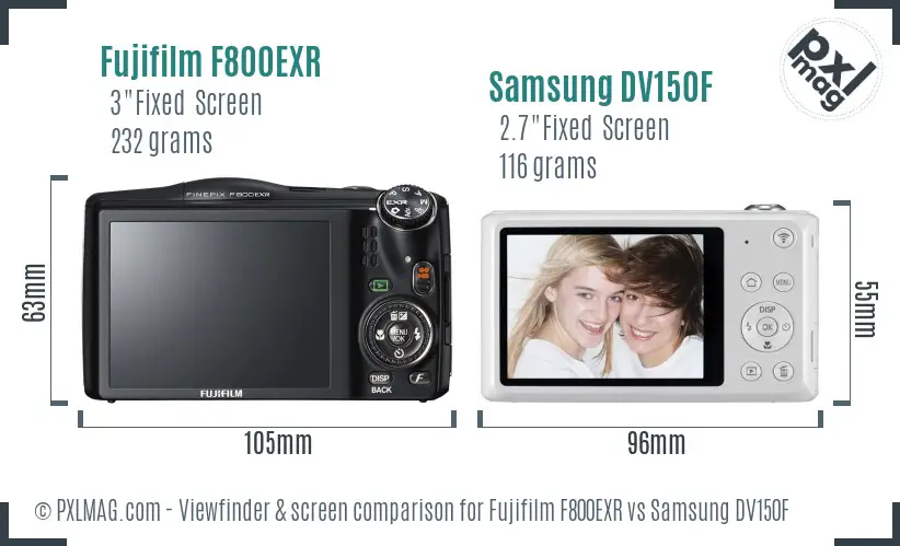 Fujifilm F800EXR vs Samsung DV150F Screen and Viewfinder comparison