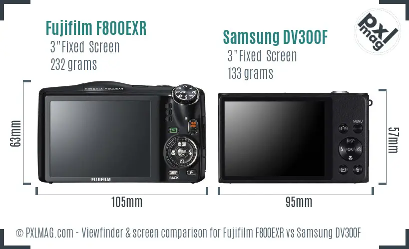 Fujifilm F800EXR vs Samsung DV300F Screen and Viewfinder comparison