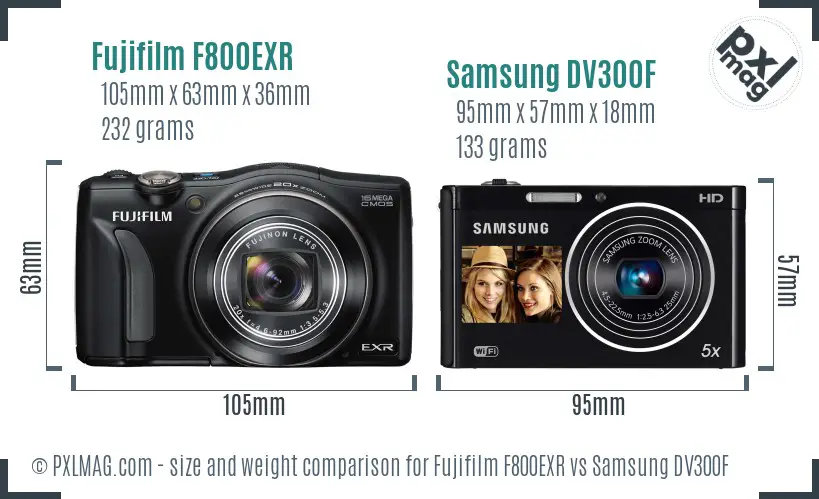 Fujifilm F800EXR vs Samsung DV300F size comparison