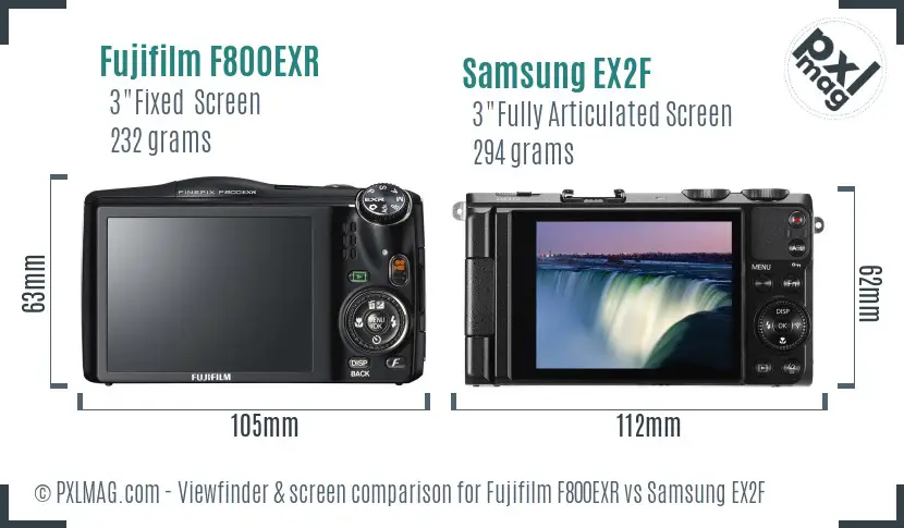 Fujifilm F800EXR vs Samsung EX2F Screen and Viewfinder comparison