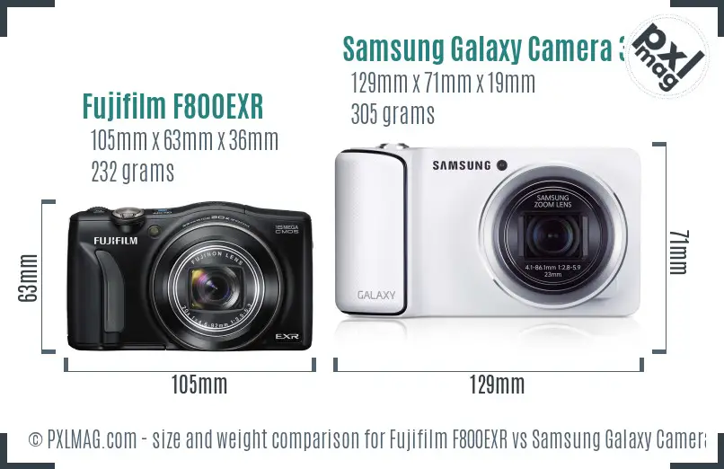 Fujifilm F800EXR vs Samsung Galaxy Camera 3G size comparison