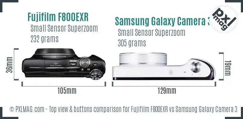 Fujifilm F800EXR vs Samsung Galaxy Camera 3G top view buttons comparison
