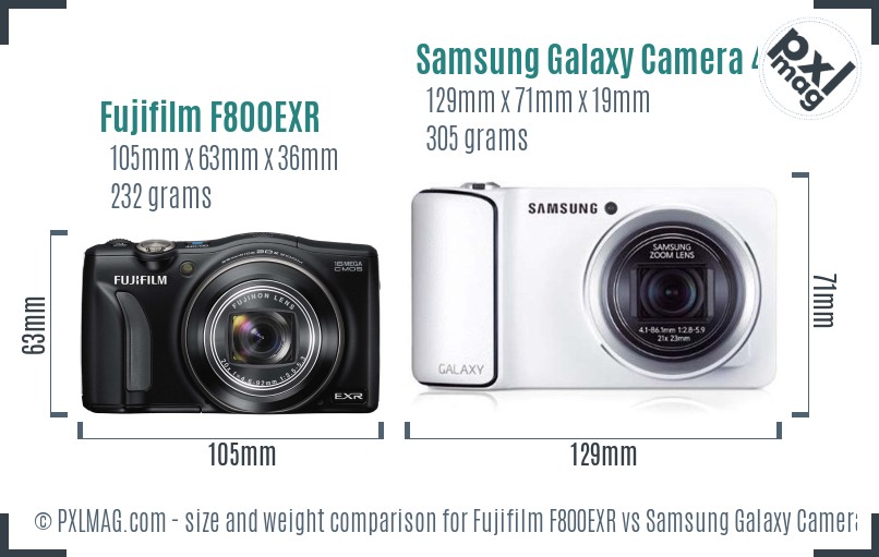 Fujifilm F800EXR vs Samsung Galaxy Camera 4G size comparison