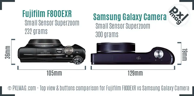 Fujifilm F800EXR vs Samsung Galaxy Camera top view buttons comparison