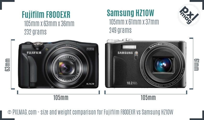 Fujifilm F800EXR vs Samsung HZ10W size comparison Fujifilm F800EXR vs Samsung HZ10W size comparison
