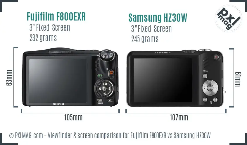 Fujifilm F800EXR vs Samsung HZ30W Screen and Viewfinder comparison