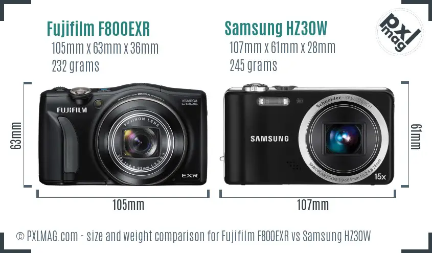 Fujifilm F800EXR vs Samsung HZ30W size comparison