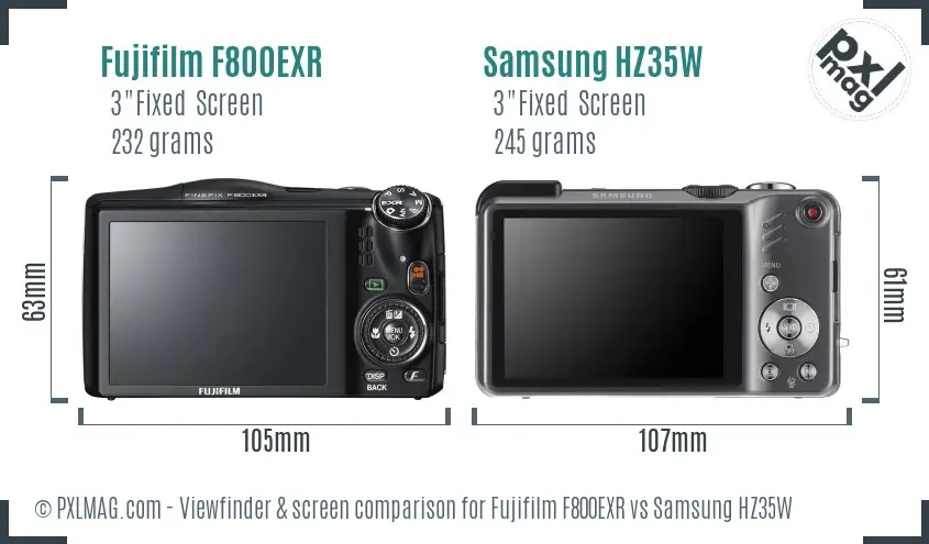 Fujifilm F800EXR vs Samsung HZ35W Screen and Viewfinder comparison